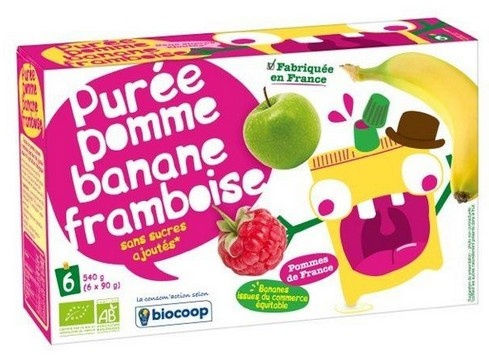 Purée pomme banane frambois gourde 6x90g Purée pomme banane frambois gourde 6x90g